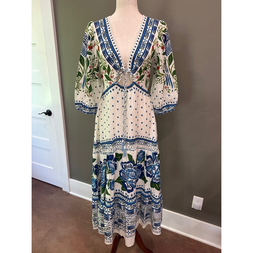 NWT Farm Rio Macaw Flight Maxi Dress Small Tropical Bird Linen $280 Sold Out - Picture 5 of 16